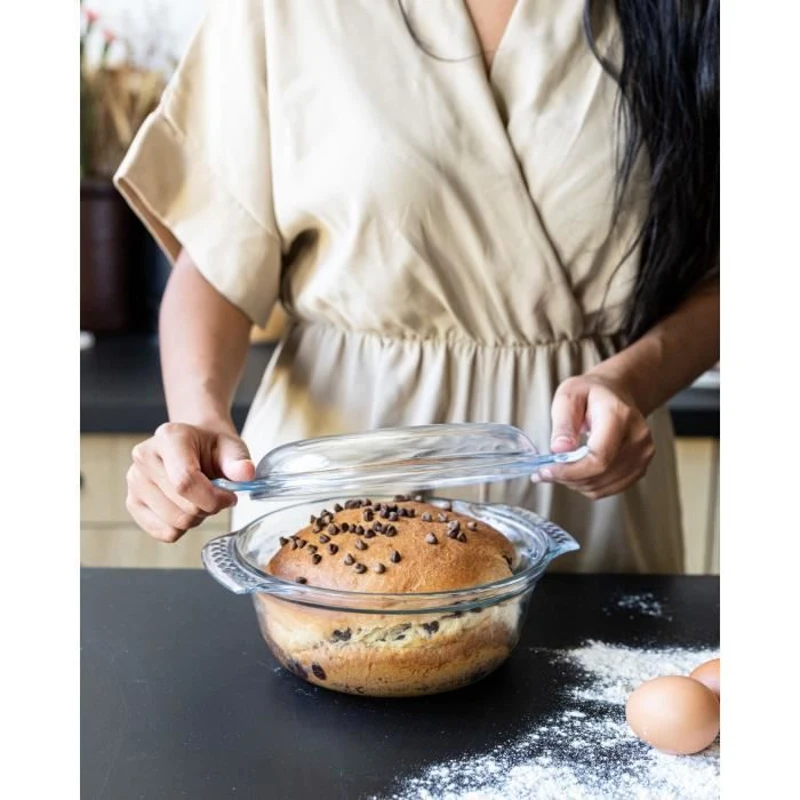 Cocotte - PYREX - 1450074 - Ronde - En verre borosilicate - 5,1 litres - Adapté au congélateur et micro-ondes