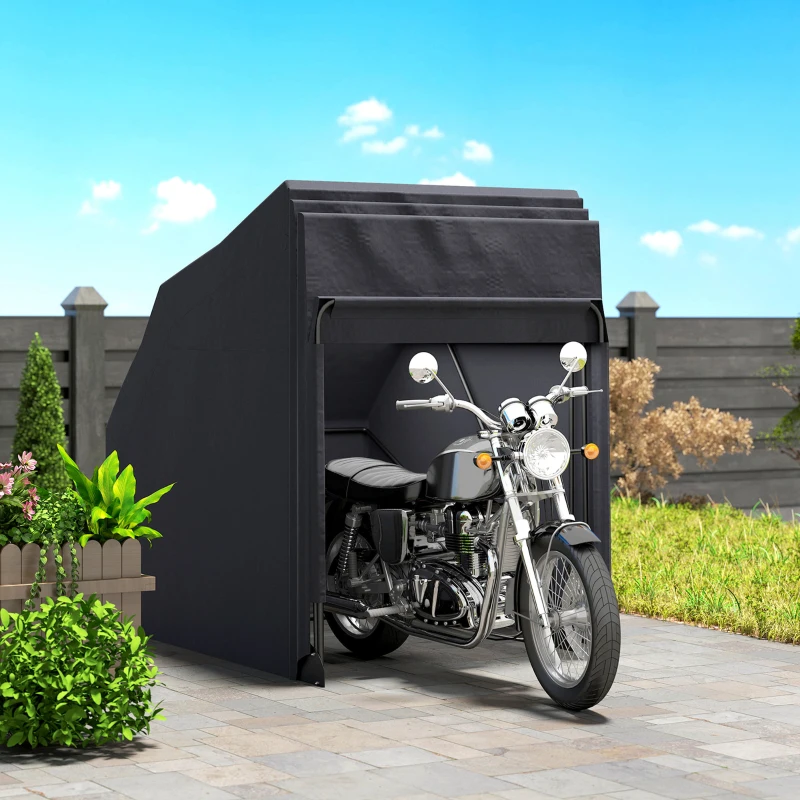 Outsunny Abrigo para Moto Exterior Tenda para Motos Capa Protetora em Tecido Oxford 2 Janelas 345x135x191 cm Preto