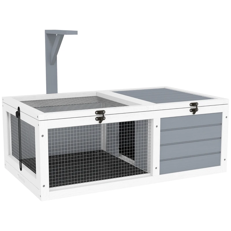 PawHut Terrario para Reptéis Casa para Tartarugas de Madeira com 2 Áreas e Suporte para Lâmpada 81x48x31,5 cm Cinza Claro