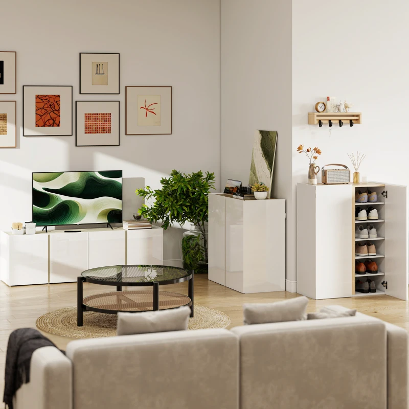 HOMCOM Aparador Alto Brilho 2 Portas com Fecho Suave e Prateleira Ajustável 80x40x80 cm Branco