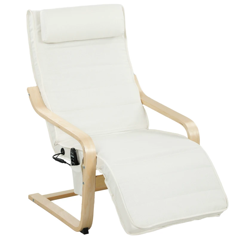 HOMCOM Poltrona Relax com Massagem 8 Pontos e Aquecimento Apoio de Pés Ajustável 67x95x101 cm Creme