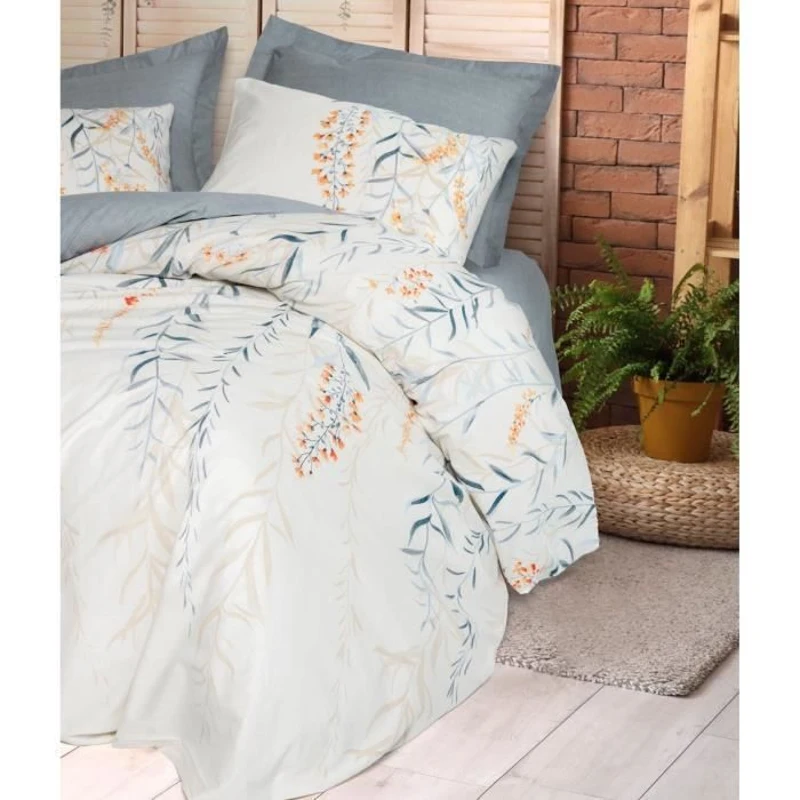 Parure de lit - 1 housse de couette 220 x 240 cm + 2 taies d'oreiller 60 x 60 cm - 100% coton renforcé - Bleu