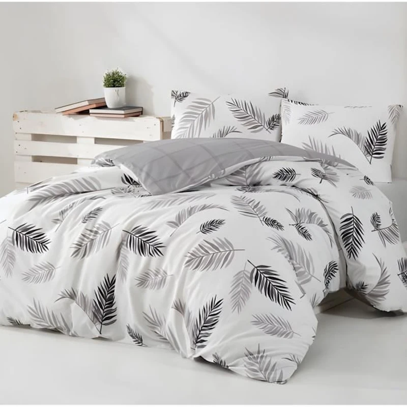 Parure de lit - 1 housse de couette 220 x 240 cm + 2 taies d'oreiller 60 x 60 cm - 100% coton renforcé - Gris
