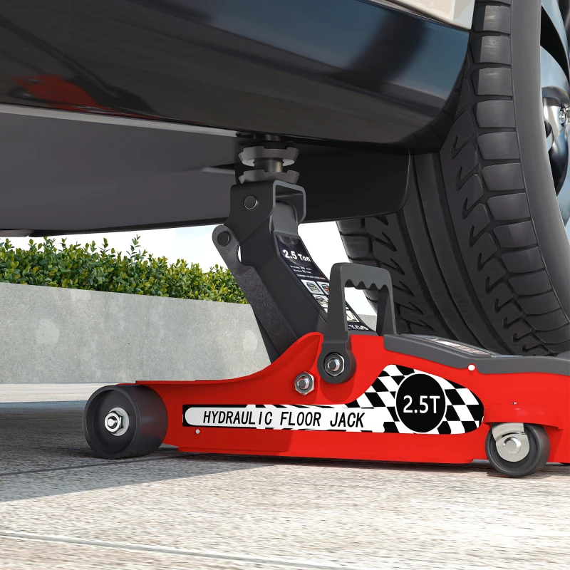 HOMCOM Macaco Hidráulico Extra Plano 2.500 Kg Elevação 80-360 Mm 53x20,5x17,5 cm Vermelho