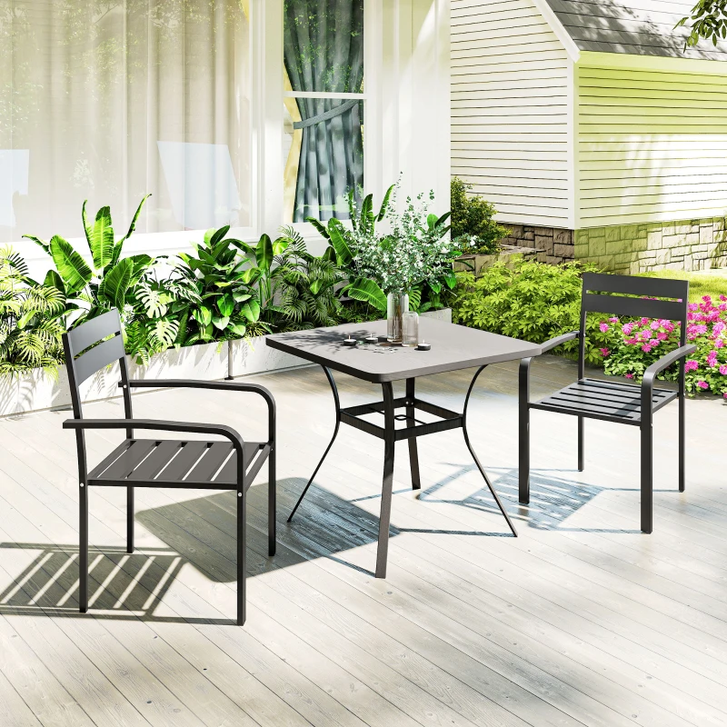 Outsunny Conjunto 2 Cadeiras de Jardim Empilháveis com Braços Alumínio 56x58x83 cm Cinza Escuro