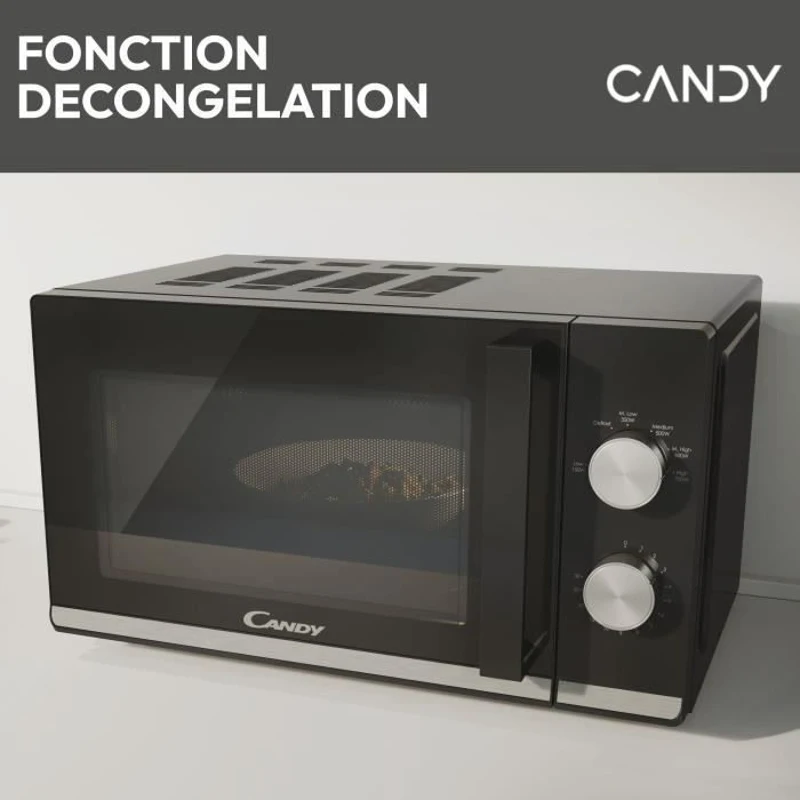 Micro-ondes Candy Moderna CMW20TNMB 700 W 20L Noir - Fonction Décongélation - Plateau Tournant en Verre - 6 Niveaux de Puissance