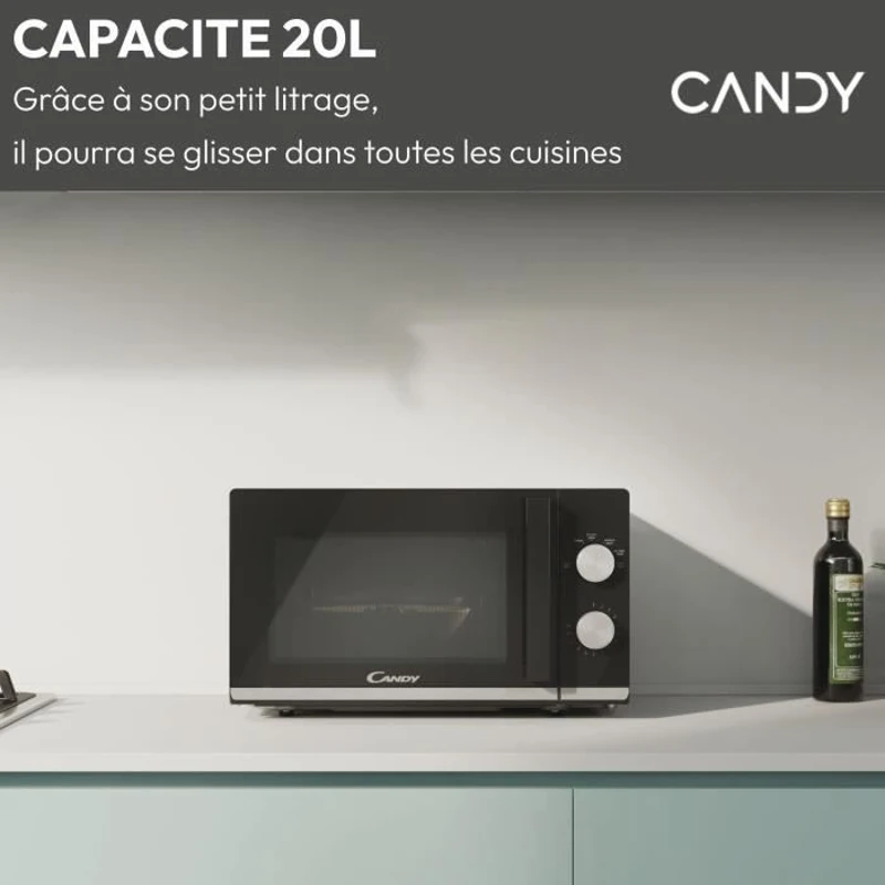 Micro-ondes Candy Moderna CMW20TNMB 700 W 20L Noir - Fonction Décongélation - Plateau Tournant en Verre - 6 Niveaux de Puissance