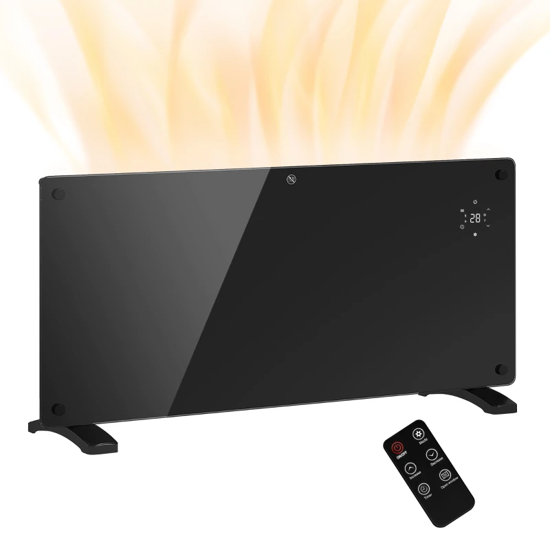 HOMCOM Aquecedor Elétrico 2000W para Parede Ou Chão Ecrã Táctil LED Termostato Temporizador 87x21,5x44,5 cm Preto