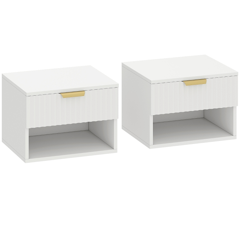 HOMCOM 2er-Set hängende Nachttische mit gerillter Schublade & offenem Fach, 40 x 34 x 29 cm, Weiß