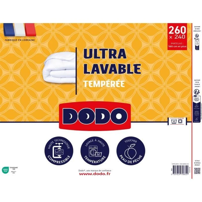 DODO - Couette tempérée 300 g/m² - ULTRA LAVABLE - 240 x 260 cm - Blanc