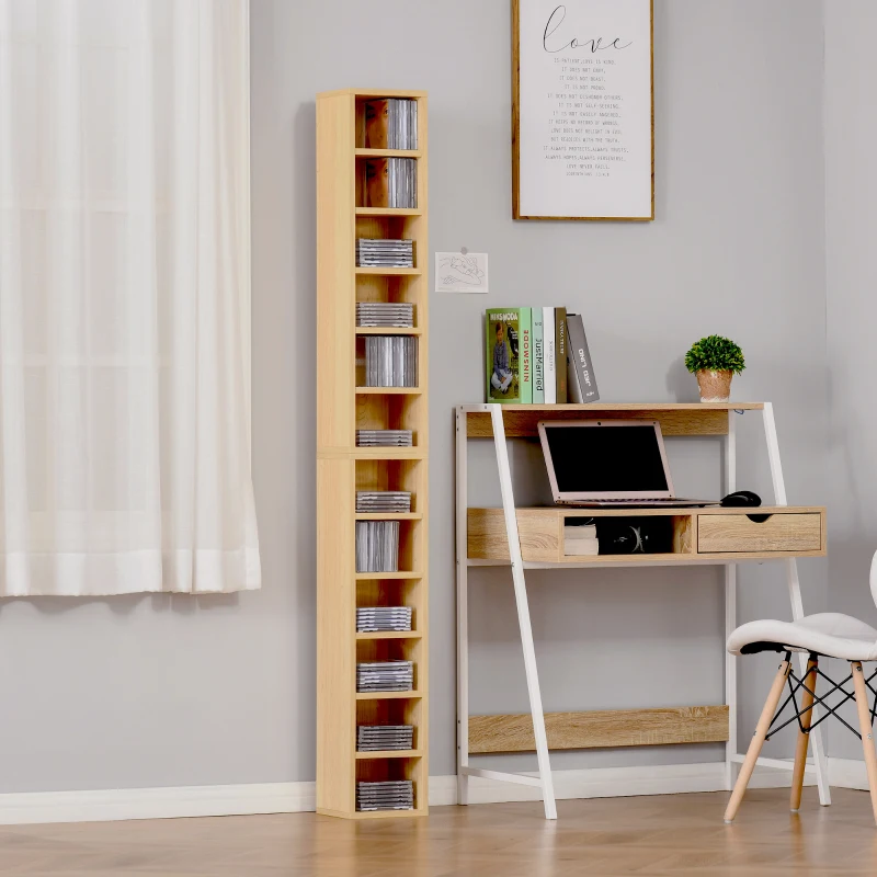 HOMCOM Lot de 2 étagères colonnes Armoire de Rangement CD-DVD 6 + 6 Compartiments dim. 21L x 19l x 88H cm capacité Max. 160 CD Coloris hêtre