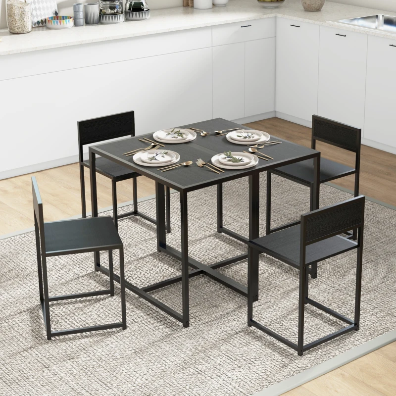 HOMCOM Conjunto 3 Peças Mesa e 2 Banquetas 90x47x76 cm Preto