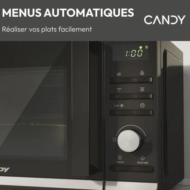Micro-ondes Gril Candy Moderna CMGA20TNDB 700W 20L Digital Noir - Fonction Décongélation - 11 Niveaux de Puissance - 19 Menus Auto