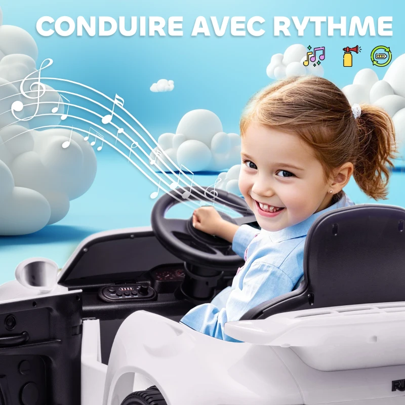AIYAPLAY Carro Elétrico Infantil 12 V Licença Ruf Ctr 2017 Comando 2,4G Luzes e Música 103x55x44 cm Branco