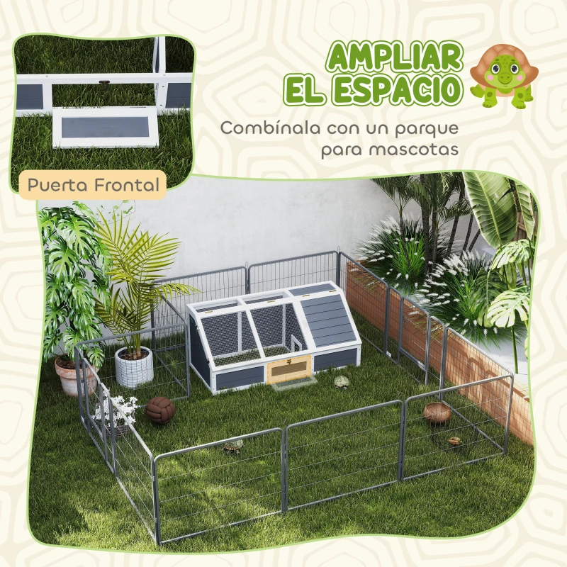 PawHut Casa para Tortugas de Madera sin Base con Tapas Abatible Puerta Frontal Abrible y Pestillos 120x55x50 cm Gris Claro