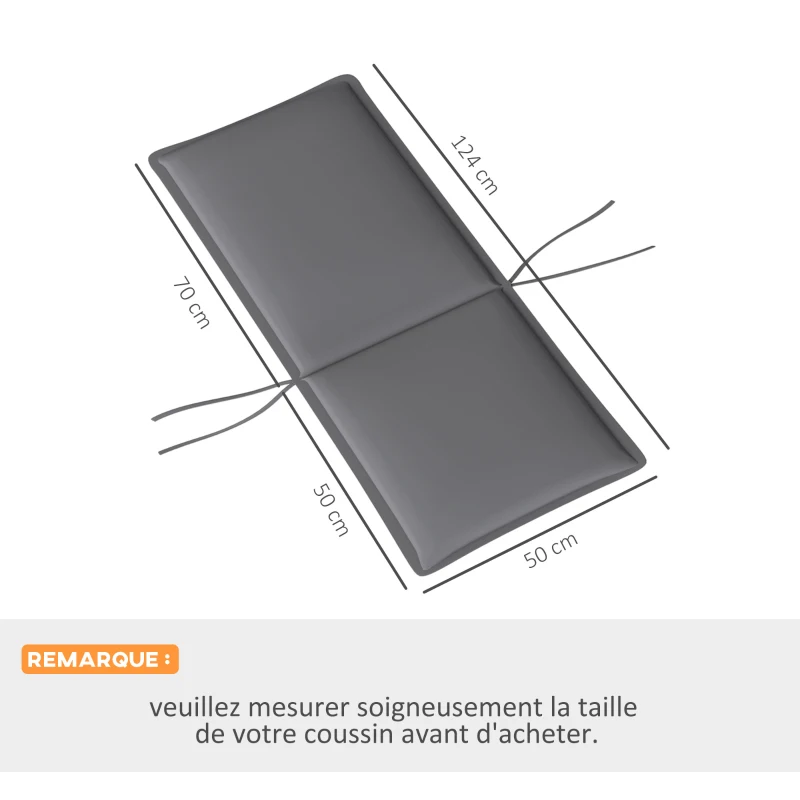 Outsunny Conjunto 4 Almofadas para Cadeira de Exterior com Fixadores e Tira Ajustável Upf50+ 124x50x5 cm Cinza