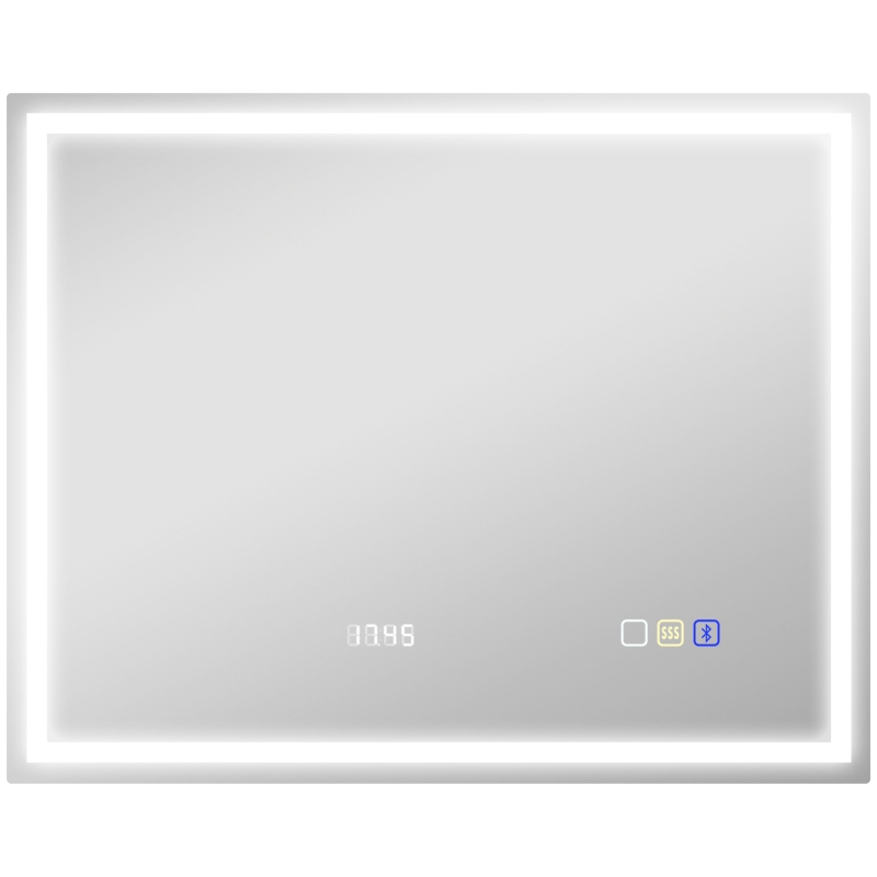 HOMCOM Espelho LED de Casa de Banho Bluetooth Interruptor Tátil Luz Ajustável de 3 Cores Anti-Embaçamento Memória 80x100 cm