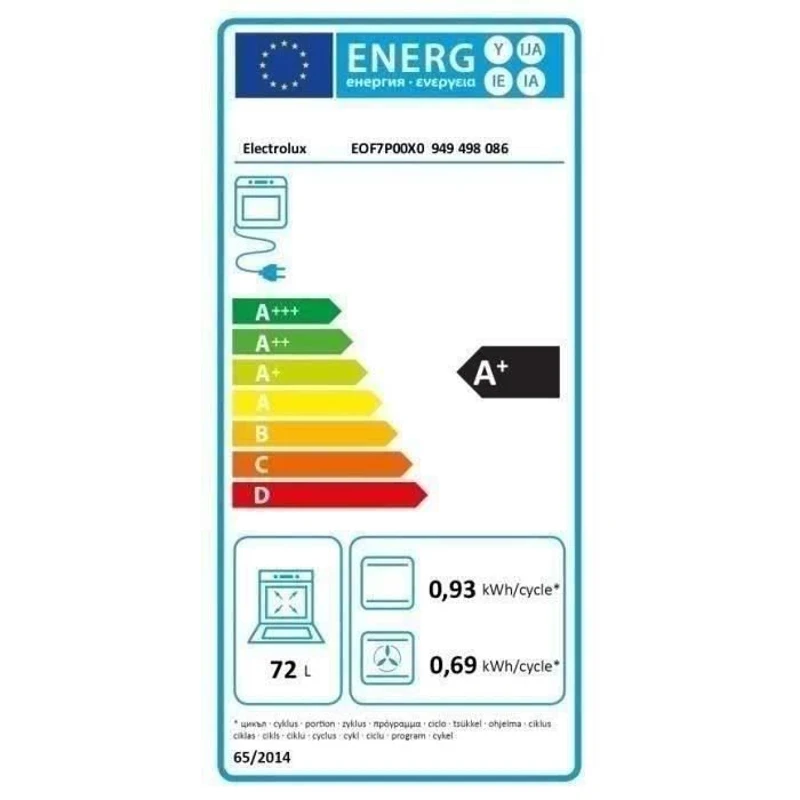 Four SurroundCook ELECTROLUX  - EOF7P00X0 - Chaleur tournante pulsée - 72L - Pyrolyse - A+ - Inox