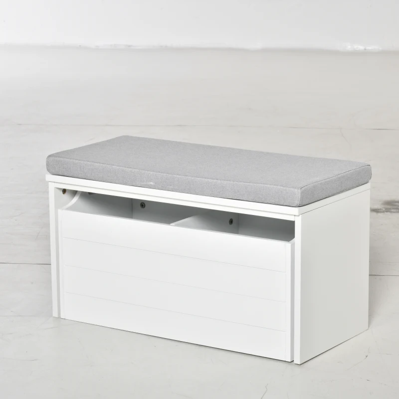 HOMCOM Banco de Arrumação com Almofada Cinzenta Gaveta Dupla para Sapatos Mdf Branco