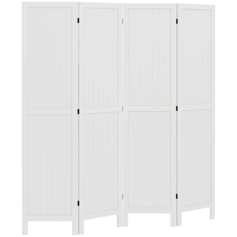 HOMCOM Biombo de Madeira 4 Painéis Dobrável 160x170 cm Branco