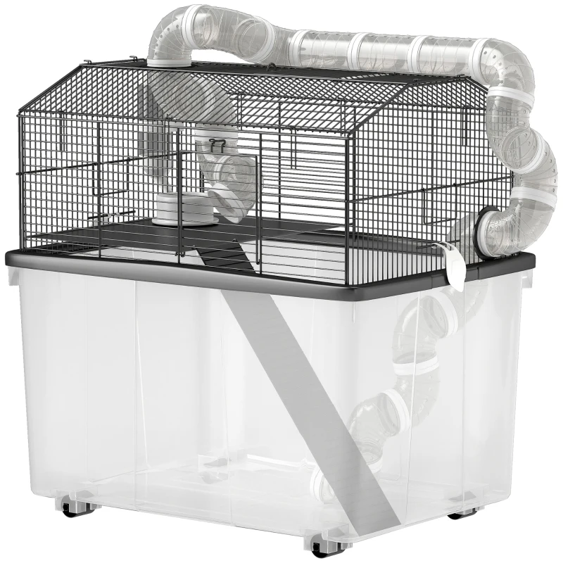 PawHut Gaiola para Hamsters e Roedores com Tubos Rampa e Acessórios 58x43x57 cm Preto
