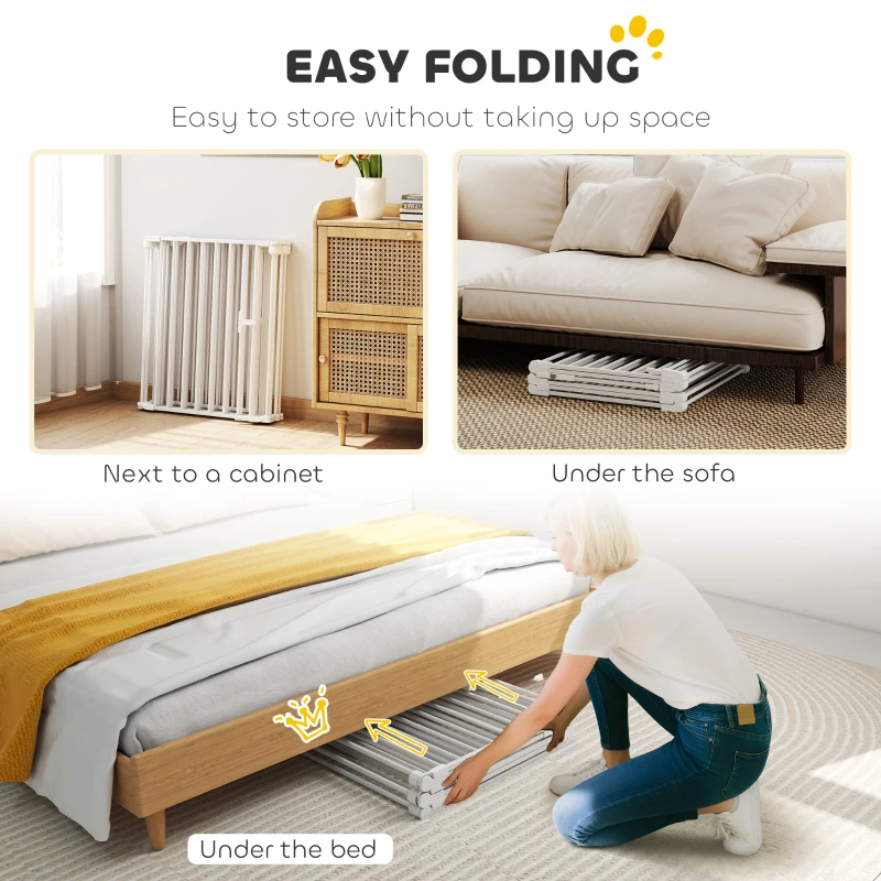 PawHut Cancelletto Pieghevole per Cani a 6 Pannelli, Porta con Chiusura Doppia, Bianco