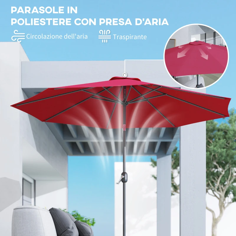Outsunny Ombrellone da Giardino 3x2.5 m Inclinabile con Palo Smontabile, in Metallo e Poliestere Rosso Scuro