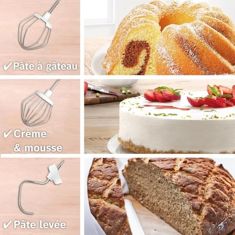 Robot multifonction compact - BOSCH MUMS2EW20 - Bol inox - 3 disques - blender 1,25L - Kit pâtisserie inclus - blanc