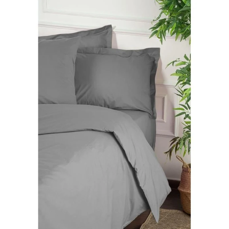Parure de lit - 1 housse de couette 220 x 240 cm + 2 taies d'oreiller 60 x 60 cm - 100% coton renforcé - Gris