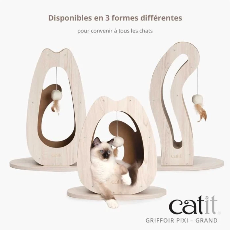 Griffoir pour chat - CATIT - Pixi Queue de chat - Avec balle en tissu et plume - Aspect chene naturel