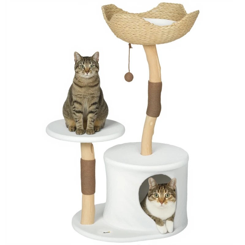PawHut Arranhador para Gatos com Casa Plataforma Arranhador e Almofada Lavável 55x45x102 cm Branco