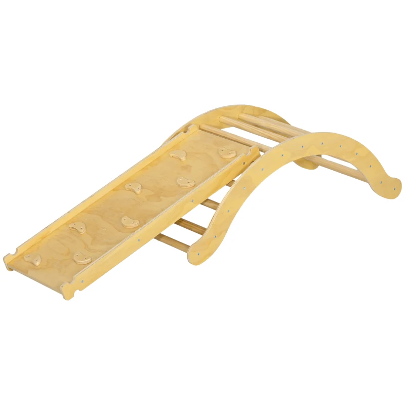 AIYAPLAY Arco de Escalada 4 em 1 com Cadeira de Balanço e Rampa Reversível 168x49,5x39,5 cm Pinho Natural