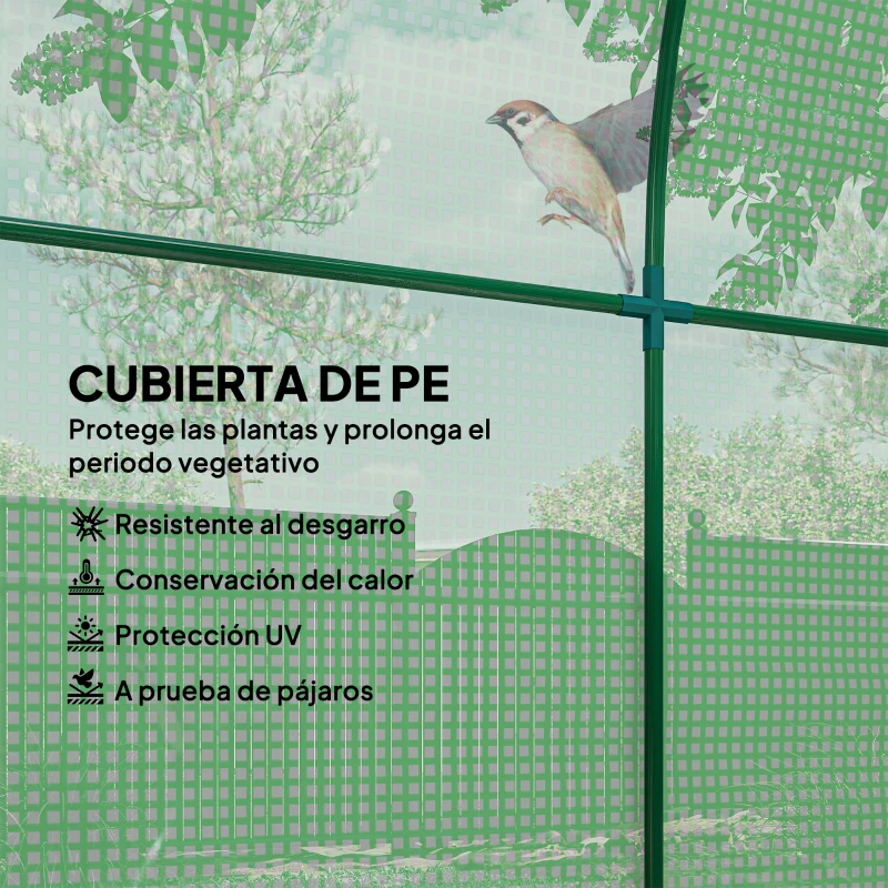 Outsunny Invernadero de Jardín 180x180x200 cm Invernadero de Túnel Pequeño con Puerta Enrollable y Ventana de Malla Verde