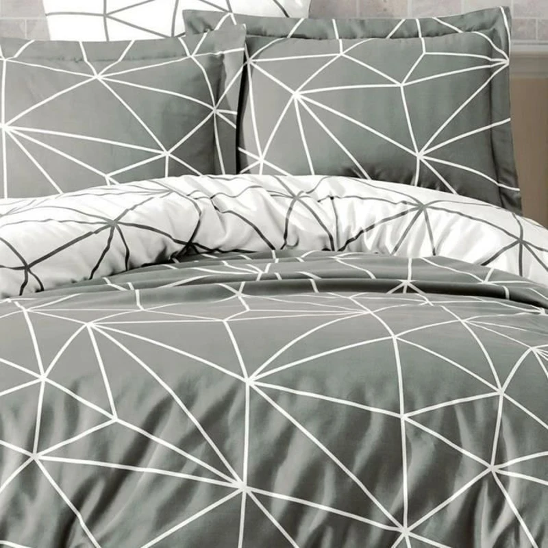 Parure de lit - 1 housse de couette 220 x 240 cm + 2 taies d'oreiller 60 x 60 cm - 100% coton renforcé - Gris