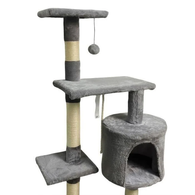 PALOMA Arbre a chat gris foncé 40 x 40 x 114cm -  3 plateformes, 1 corde, 1 niche , poteaux a griffer