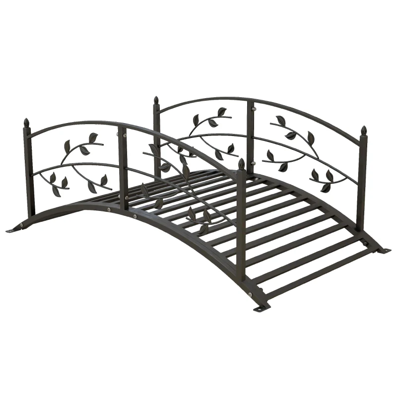 Outsunny Ponte de Jardim Arqueada 119x67x47 cm Aço Preto com Guarda-Corpos Decorativos