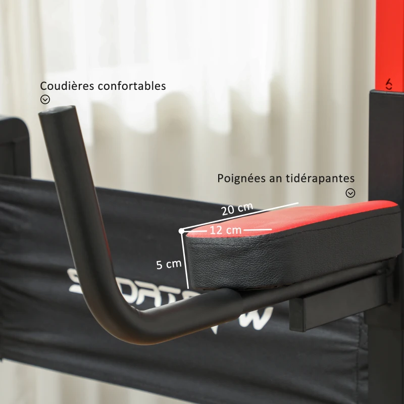 SPORTNOW Estação Multifunções Barra de Tração Dobrável e Cadeira Romana 99x79x127-223 cm Aço Preto e Vermelho