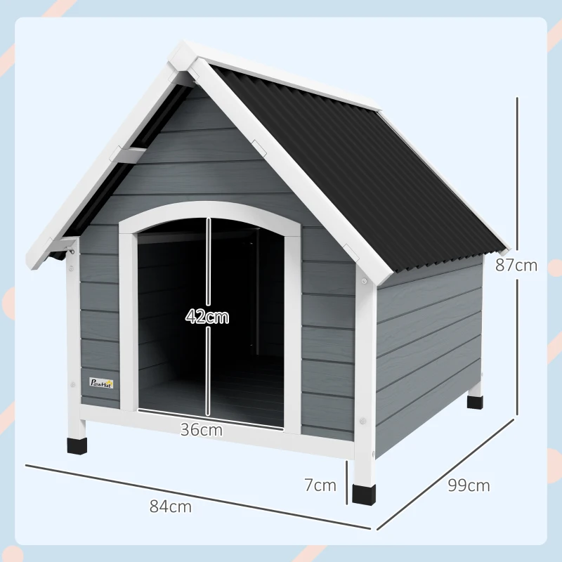 PawHut Casota Elevada em Pinho para Cães com Piso Removível 84x99x87 cm Cinza