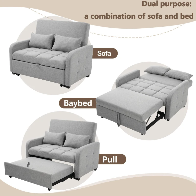 Multifunctional Folding Sofa Bed with Adjustable Backrest and 2 Cushions, Daybed Ideal for Compact Flats, 127L x 75-180W x 94H cm, Dark Grey