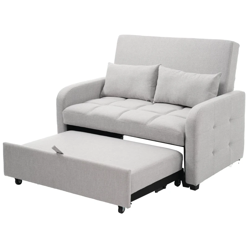 Multifunctional Folding Sofa Bed with Adjustable Backrest and 2 Cushions, Daybed Ideal for Small Flats, 127L x 75-180W x 94H cm, Light Grey