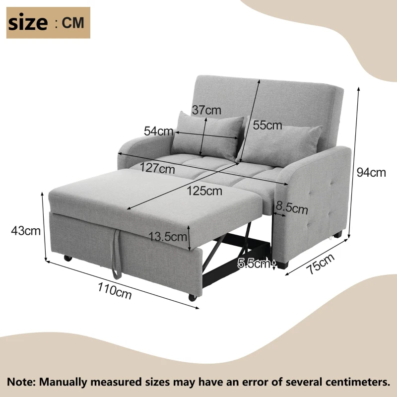 Multifunctional Folding Sofa Bed with Adjustable Backrest and 2 Cushions, Daybed Ideal for Compact Flats, 127L x 75-180W x 94H cm, Dark Grey