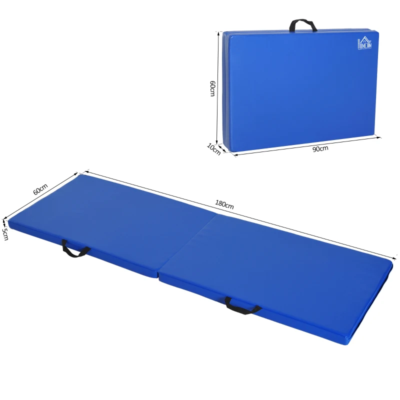 HOMCOM Tapete Dobrável de Ginástica 180x60x5 cm Portátil e Antiderrapante Azul