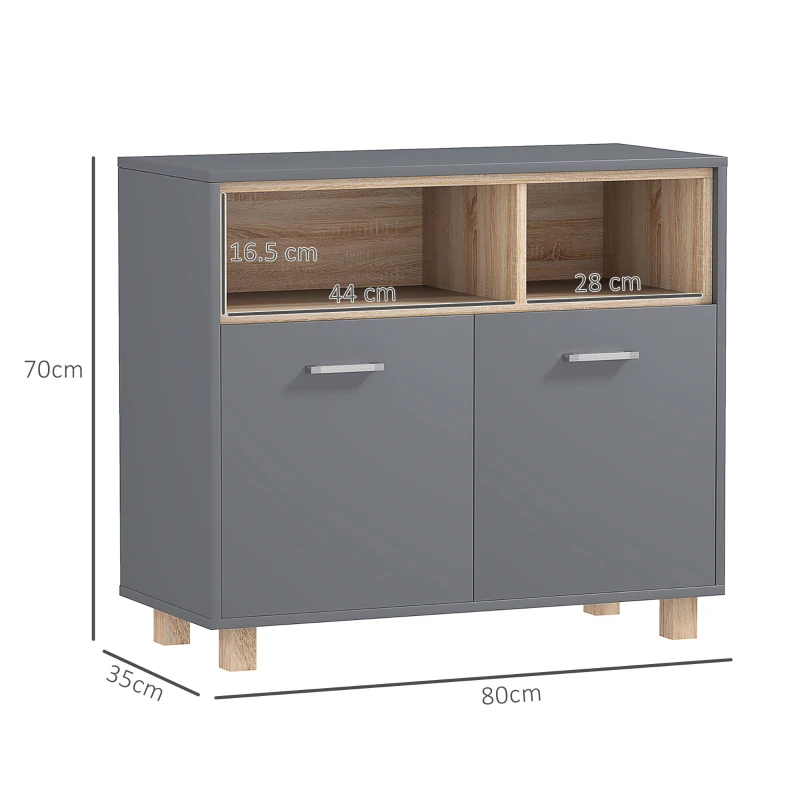 HOMCOM Mobilier de Baie cu Rafturi Deschise și Dulăpior cu 2 Uși, Dulap de Baie Spațios cu Mânere, 80x35x70 cm, Gri(m-3)