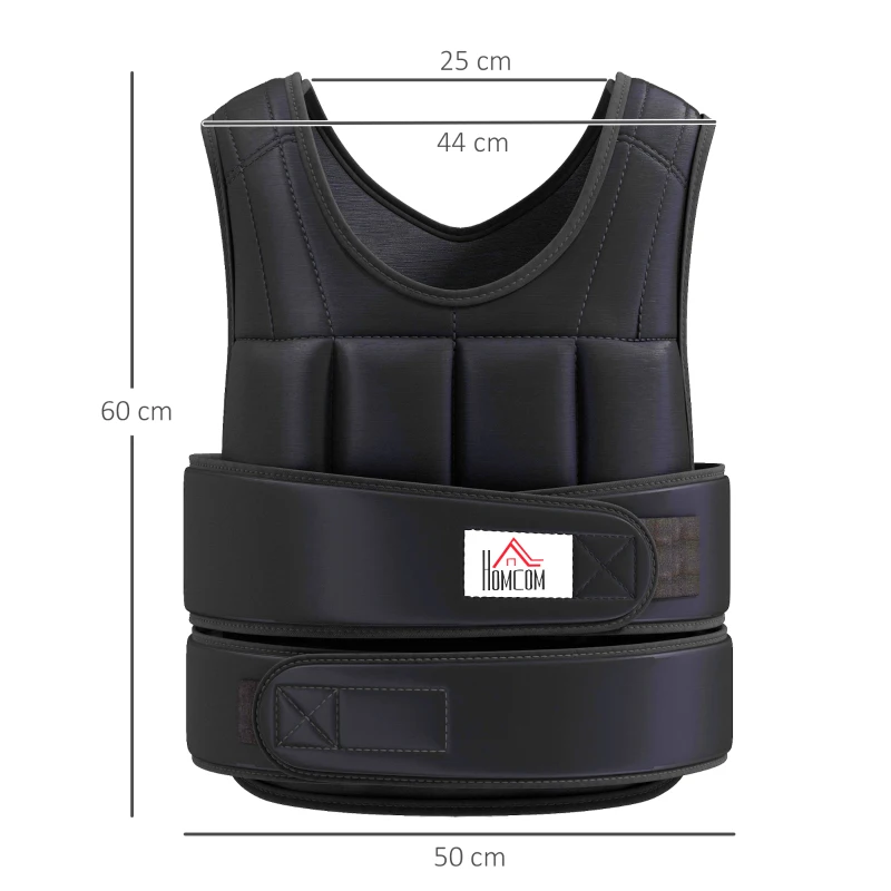 HOMCOM Verstellbare Gewichtsweste 10 kg – abnehmbare Gewichte, Oxford, Schwarz, 50×60 cm