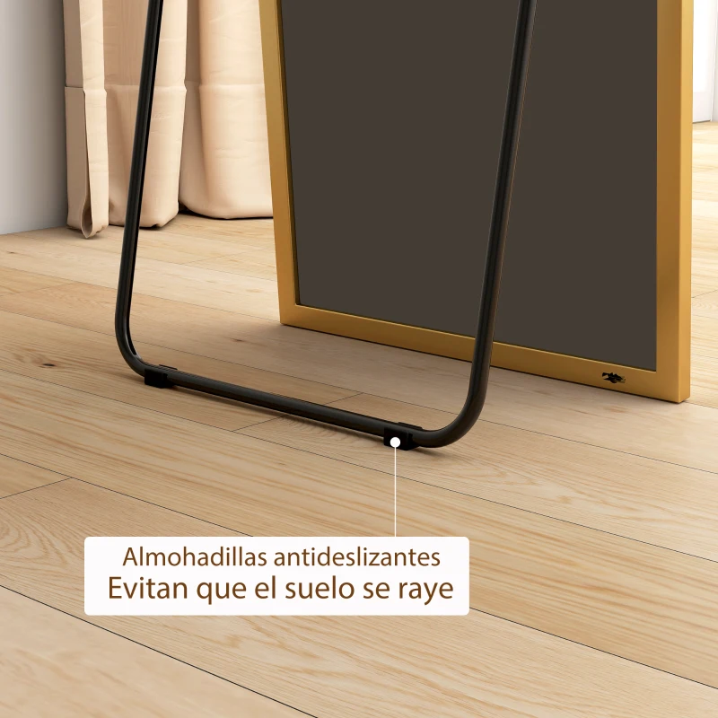 HOMCOM Espejo de Pie Cuerpo Entero de Aleación de Aluminio Espejo de Pared con 2 Formas de Uso Rectangular 50x161,5x2 cm Dorado