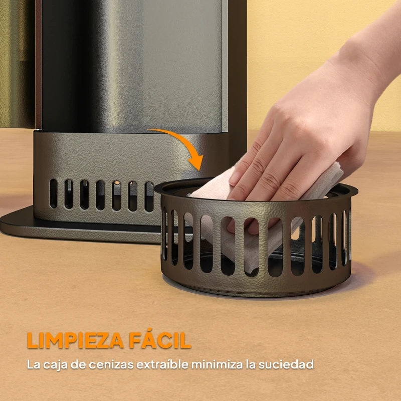 Outsunny Estufa de Pellets 6.86 KW sin Electricidad con Tubo de Vidrio Base Antideslizante y Rejilla Metálica sin Humo Negro