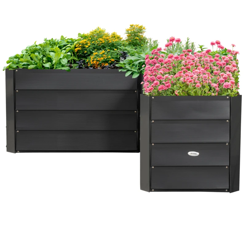 Outsunny Canteiro de Canto em L Sem Fundo 115x115x44 cm Aço Galvanizado Cinza Escuro