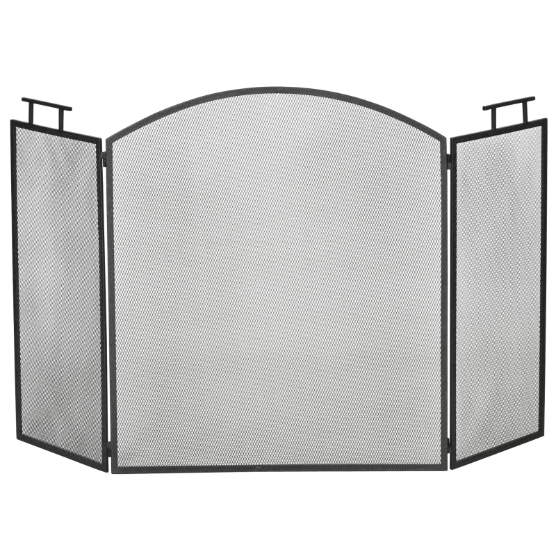 HOMCOM Protetor de Lareira 3 Painéis Dobráveis Antifaíscas 110x24x76,5 cm Aço Preto