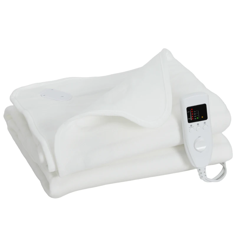 HOMCOM Manta Elétrica 160x140 cm Duplo Comando 5 Níveis Temporizador 10h Lavável Branco