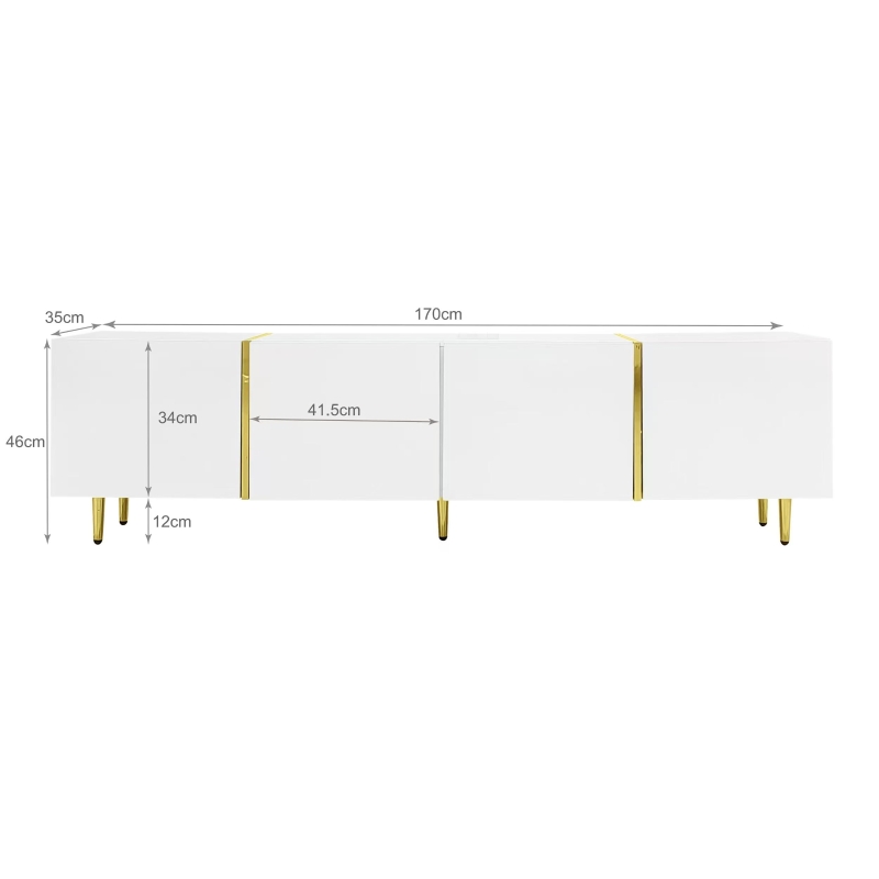 High-gloss TV Cabinet with 4 Soft-close Doors, Generous MDF Storage, Durable TV Stand for Elegant Living Room, 170L x 35W x 46H cm, White